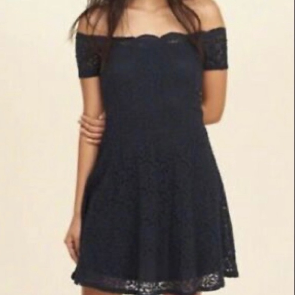 Hollister Blue Lace Off the Shoulder Dress